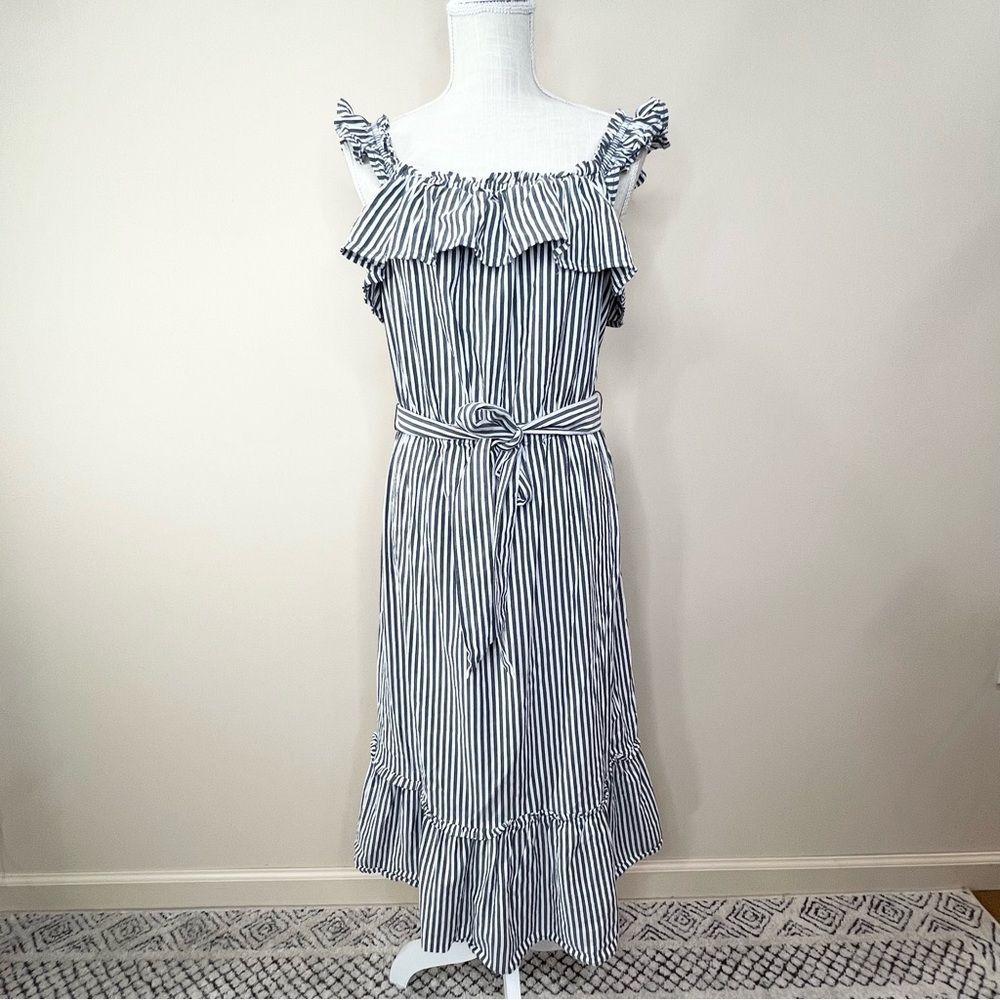 Michael Kors Striped Ruffle Wait Tie Midi Dress XL